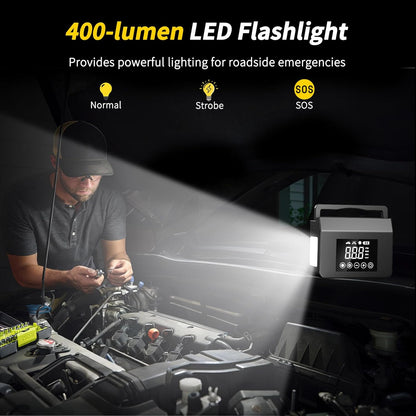 4000A Portable Car Jump Starter with 150PSI Tire Inflator, 12V Battery Booster, 15000mAh Power Bank & LED Light