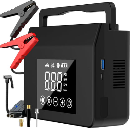 4000A Portable Car Jump Starter with 150PSI Tire Inflator, 12V Battery Booster, 15000mAh Power Bank & LED Light
