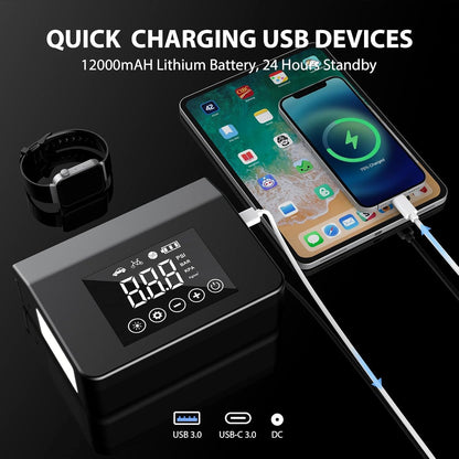 4000A Portable Car Jump Starter with 150PSI Tire Inflator, 12V Battery Booster, 15000mAh Power Bank & LED Light